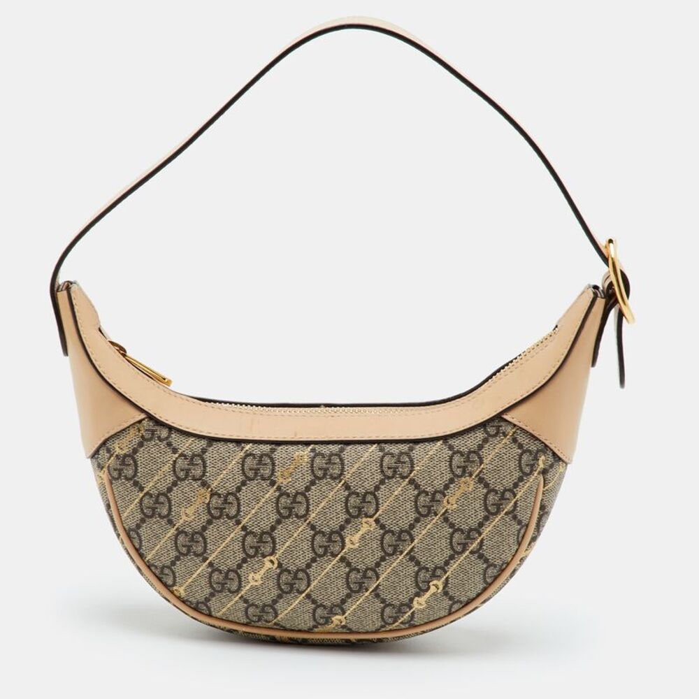 Gucci Ophidia Mini Gg Beige/brown Gg Supreme Canvas Horsebit Print Half Moon